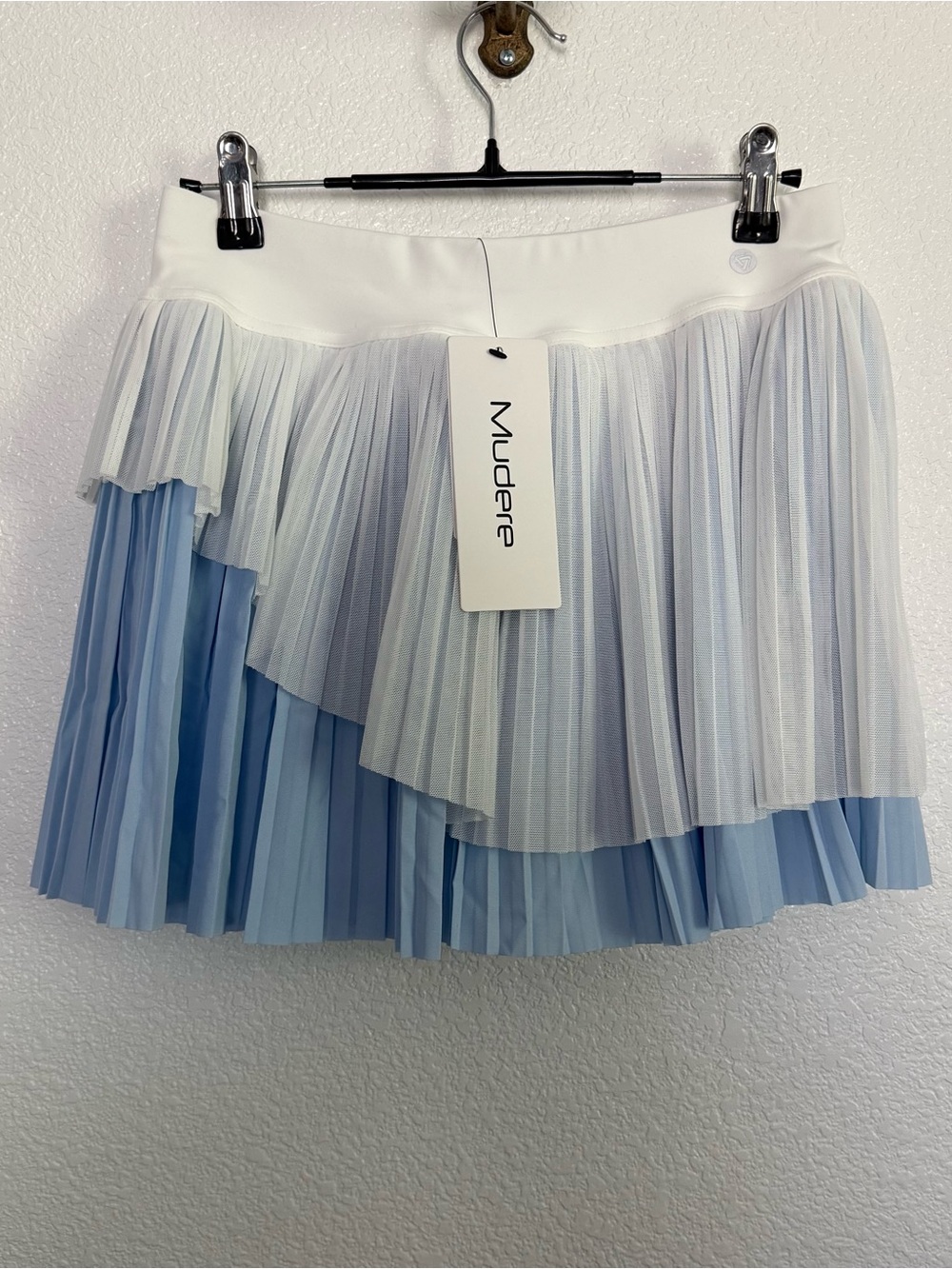 NWT Mudere Tulle Pleated Tennis Skirt in Blue White Small